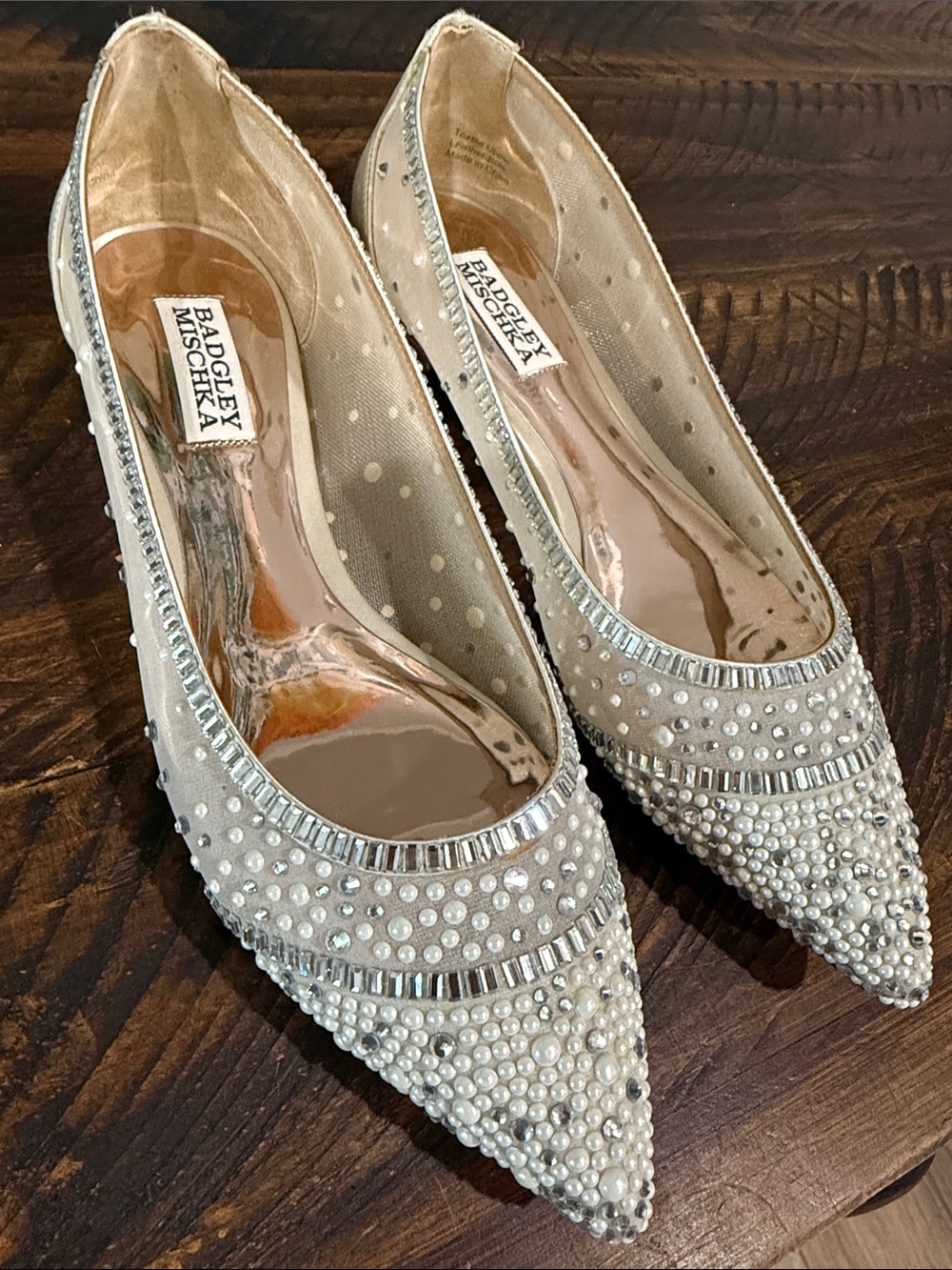 Badgley Mischka Ivory Pearl & Crystal Pointed Flats